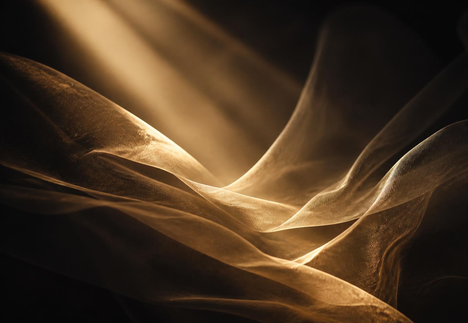Golden light passing through layered silk